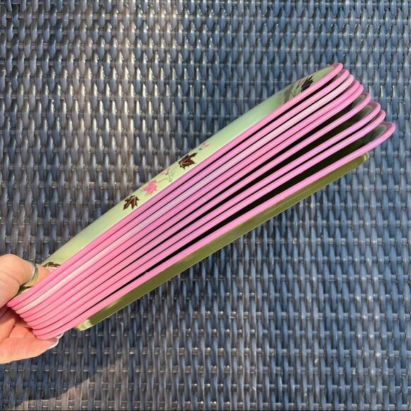 Vintage 60s MCM pink cream maple leaf serving tray lap tray tv tray set of 9 - Picture 7 of 7